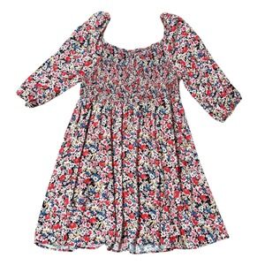 Terra & Sky Floral Smocked Mini Dress Womens 1X 16W-18W Square Neck 3/4 Sleeve